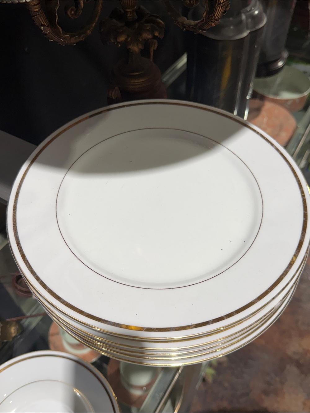 Classic White Dinner Plate with Gold Trim - Set of 5